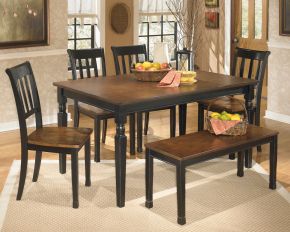 Signature Design by Ashley® D580/25/02(4)/00 Owingsville - Dark Brown - 6 Pc. - Dining Room Table, 4 Side Chairs, Bench
