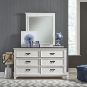 Liberty Furniture 417-YBR-DM Allyson Park - Dresser & Mirror (6 Drawer Dresser) - Wirebrushed White / Charcoal