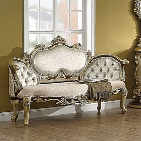ACME BD20007 Desiderius - Bench - Beige , Antique Gold & Hand Paint Brown