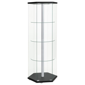 CoasterEveryday 950276 Zahavah - 4-Shelf Hexagonal Clear Glass Curio Cabinet - Black