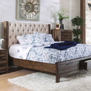 Furniture of America CM7577DR-CK-BED Hutchinson - California King Bed With Drawers - Rustic Natural Tone / Beige