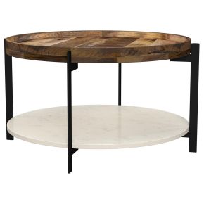 Coaster Fine Furniture 721888 Adhvik - Round Wood Top Marble Shelf Coffee Table - Natural And Black