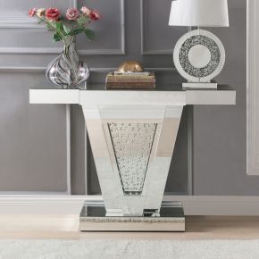 ACME 90064 Nysa - 32"H Console Table - Mirrored & Faux Crystals