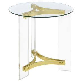 Coaster Fine Furniture 710067 Janessa - Round Glass Top Acrylic Leg End Table - Matte Brass