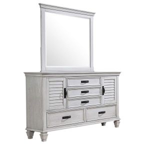 CoasterEssence 205333M Franco - 5-Drawer Dresser With Mirror - Distressed White