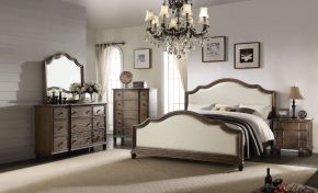 ACME 26110Q Baudouin - Queen Bed - Beige Linen & Weathered Oak