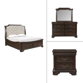 New Classic 00-493B-24N Lyndhurst - 6/0 Western King 4 Piece Bedroom Set (Bed, Dresser, Mirror, Nightstand) - Walnut