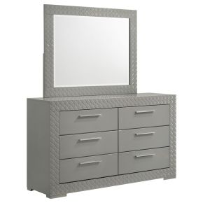 Coaster Fine Furniture 224973M Ives - 6-Drawer Dresser And Mirror - Gray High Gloss