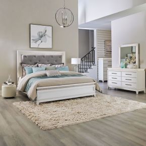 Liberty Furniture 781-BR-QUBDMC Reflections - 4 Piece Bedroom Set (Queen Upholstered Bed, Dresser & Mirror, Chest) - White