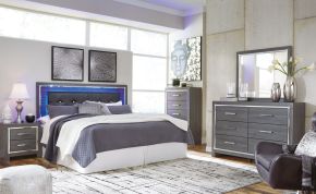 Signature Design by Ashley® B214/31/36/58/B100-66/92 Lodanna - Gray - 5 Pc. - Dresser, Mirror, King Upholstered Panel Headboard With Bolt On Bed Frame, Nightstand