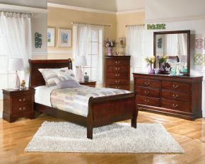 Signature Design by Ashley® B376/31/36/53/83/92 Alisdair - 5 Pc. - Dresser, Mirror, Twin Sleigh Bed, Nightstand - Dark Brown