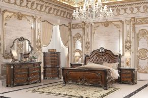New Classic 00-2477-36N Bella Notte - Queen 6 Piece Bedroom Set (Padded Sleigh Bed, Dresser, Mirror, Chest, 2 Nightstands) - Cherry