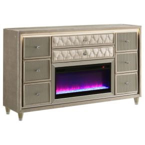 Coaster Fine Furniture 222663FB Lorient - 8-Drawer LED Bedroom Flame Box Dresser - Ivory Camel