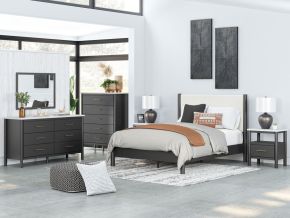 Signature Design by Ashley® B2616/231/36/345/57/54/B100-13/91(2) Cadmori - 8 Pc. - Dresser, Mirror, Chest, Queen Upholstered Panel Bed, 2 Nightstands - Black / White