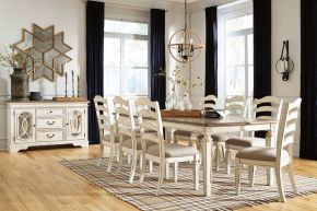 Signature Design by Ashley® D743/45/01(8)/60 Realyn - 10 Pc. - Extension Table, 8 Ladderback Side Chairs, Server - White