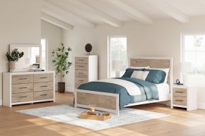 Signature Design by Ashley® B2035/31/36/71/96/92(2) Charbitt - Two-tone - 6 Pc. - Dresser, Mirror, Queen Panel Bed, 2 Nightstands