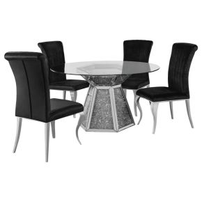 CoasterElevations 115561-S5 Quinn - 5 Piece Round Glass Top Mirrored Dining Set - Black