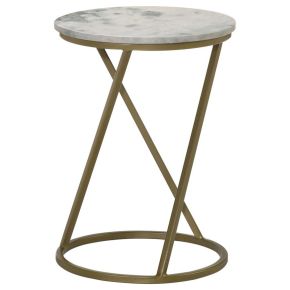CoasterEssence 959562 Malthe - Round Marble Top Accent Side - White And Antique Gold