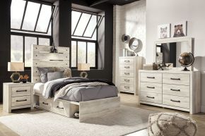 Signature Design by Ashley® B192/31/36/46/53/52/50(2)/92(2)/B100-11 Cambeck - 10 Pc. - Dresser, Mirror, Chest, Twin Panel Bed with 4 Storage Drawers, 2 Nightstands - Whitewash