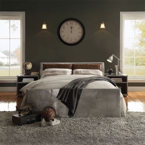 ACME 26220Q Brancaster - Queen Bed - Retro Brown Top Grain Leather & Aluminum