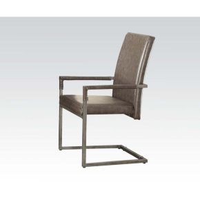 ACME 73112 Lazarus - Arm Chair (Set of 2) - Vintage Gray Synthetic Leather & Antique Silver