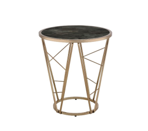 ACME 83302 Cicatrix - End Table - Faux Black Marble Glass & Champagne Finish