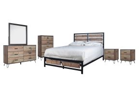 New Classic 00-5533-16N Elk River - 6/6 Eastern King 6 Piece Bedroom Set (Bed & Dresser & Mirror & Chest & 2 Nightstands) - Light Brown