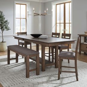 Liberty Furniture 182WT-CD-O6GTRS Brook Bay - 6 Piece Gathering Trestle Table Set (Slat Back Chairs) - Brown
