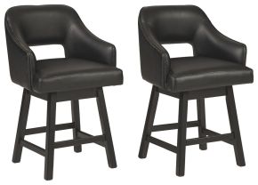 Signature Design by Ashley® D380-924 Tallenger - Black / Dark Brown - UPH Swivel Barstool (Set of 2)
