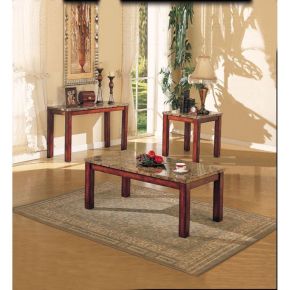 ACME 07373A Bologna - End Table - Brown Marble & Brown Cherry