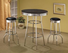 Coaster Fine Furniture 2405-S3 Retro - 3 Piece Round 1950s Bistro Pub Bar Table Set - Black