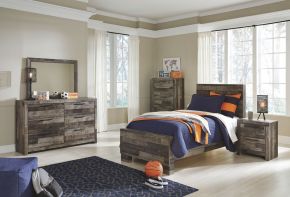 Benchcraft® B200/31/36/53/52/83/92 Derekson - 6 Pc. - Dresser, Mirror, Twin Panel Bed, Nightstand - Multi Gray