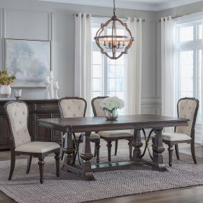 Liberty Furniture 765-DR-O5TRS Provence Park - 5 Piece Trestle Table Set (Upholstered Side Chairs) - Brown