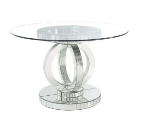 ACME 77835 Ornat - Dining Table - Clear Glass, Mirrored & Faux Diamonds - 30"