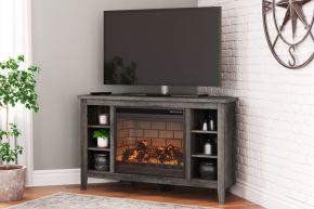 Signature Design by Ashley® W275/67/W100-101 Arlenbry - Gray - Corner TV Stand With Faux Firebrick Fireplace Insert