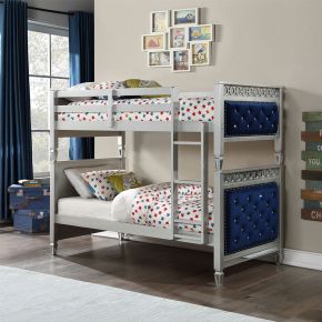 ACME 38330 Varian - Twin Over Twin Bunk Bed - Blue Velvet & Silver