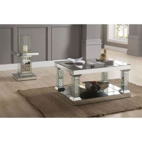 ACME 80285 Nysa - Coffee Table - Mirrored & Faux Crystals - Glass - 19"