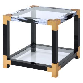 ACME 81002 Lafty - End Table - Clear Glass & White Brushed