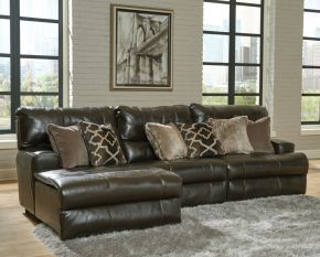 Catnapper 643/62/64/67-09 Como - 3 Piece Italian Leather Match Power Reclining Sofa / Chaise With 1 Lay Flat Reclining Seat And LSF Chaise - Chocolate
