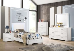 CoasterEssence 203500T-S5 Felicity - Twin 5 Piece Bedroom Set - White High Gloss