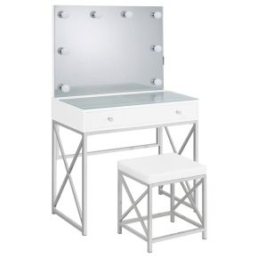 Coaster Fine Furniture 936164 Eliza - Vanity Set With Lighting & Stool - White And Chrome