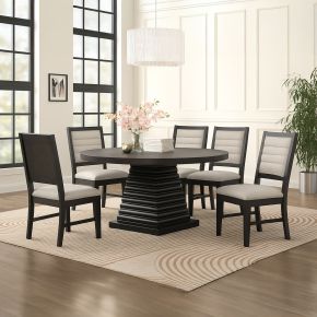New Classic 40-D4101-RD6C Plateau - 54" Round Dining Table And 6 Chairs - Dark Brown / Beige