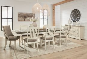Ashley Furniture D647/55T/55B/01(4)/02(2)/08/60/76(2) Ashley Furniture D647/55T/55B/01(4)/02(2)/08/60/76(2) Bolanburg - 12 Pc. - Dining Table, 4 Side Chairs, 2 UPH Side Chairs, Bench, Server, 2 Cabinets - Brown / Beige
