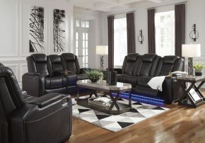 Signature Design by Ashley® 37003/15/18/13 Party Time - Midnight - 3 Pc. - Power Sofa, Loveseat, Recliner