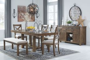 Signature Design by Ashley® D631/45/01(4)/00/60 Moriville - 7 Pc. - Extension Table, 4 Side Chairs, Bench, Server - Dark Gray