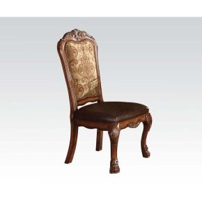 ACME 60012 ACME 60012 Dresden - Side Chair (Set of 2) - Vintage Synthetic Leather Seat & Floral Fabric Back & Cherry Oak