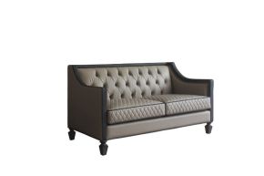 ACME 58816 House Beatrice - Loveseat With 3 Pillows - Tan Synthetic Leather , Black Synthetic Leather & Charcoal
