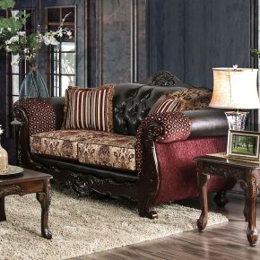 Furniture of America SM6415-LV Quirino - Loveseat - Burgundy / Dark Brown