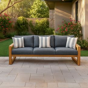 New Classic G5520-23 Bristol - Bay Wood Outdoor Sofa With Cushions - Natural / Brown / Gray