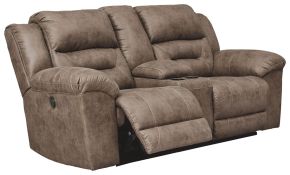 Signature Design by Ashley® 3990596 Stoneland - DBL REC PWR Loveseat w/Console - Light Brown